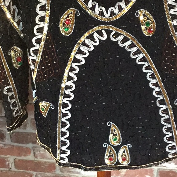 Vintage Eve’s Allure Black Sequins Jacket Sz. Med. 100% Silk - Picture 12 of 15